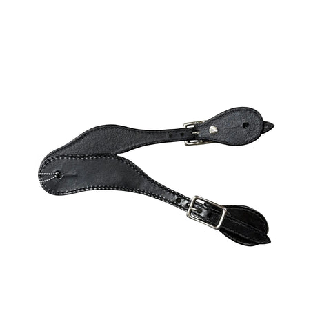 Flat lay of spur straps spread out to see inside and outside. 