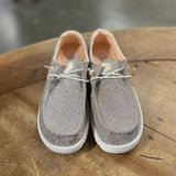 Front and top side view of Wendy Rose Gold Shoes. 