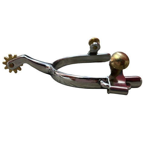 Side view of one single ladies roping spur. 