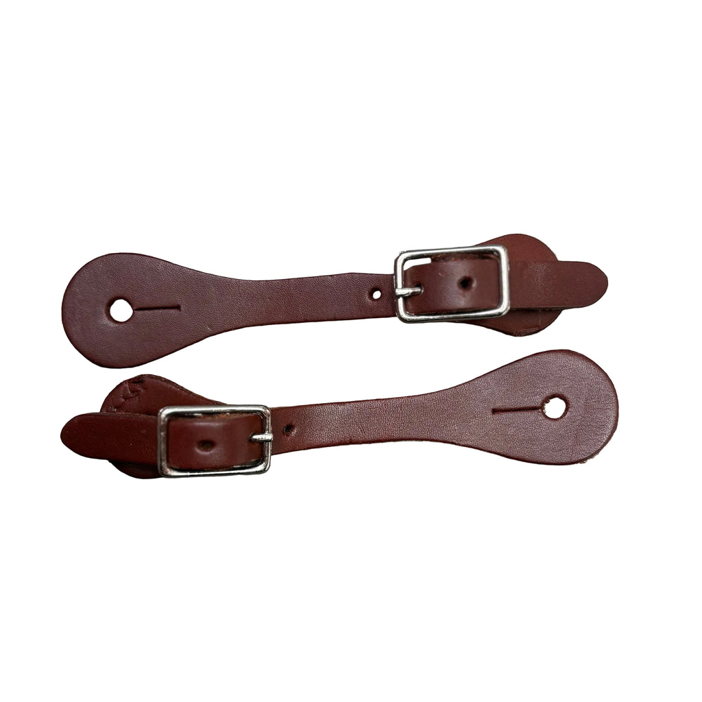 Flat lay of both kid spur straps laying horizontally.