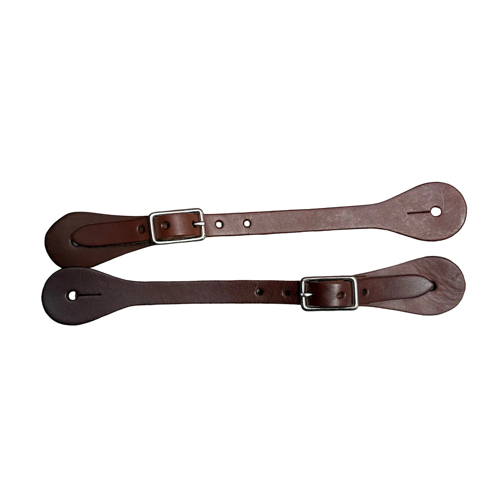Flat lay of leather men's spur straps facing horizontally. 