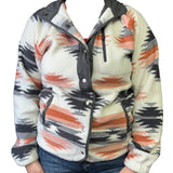 Front side view of cream, pink, and grey sherpa. 