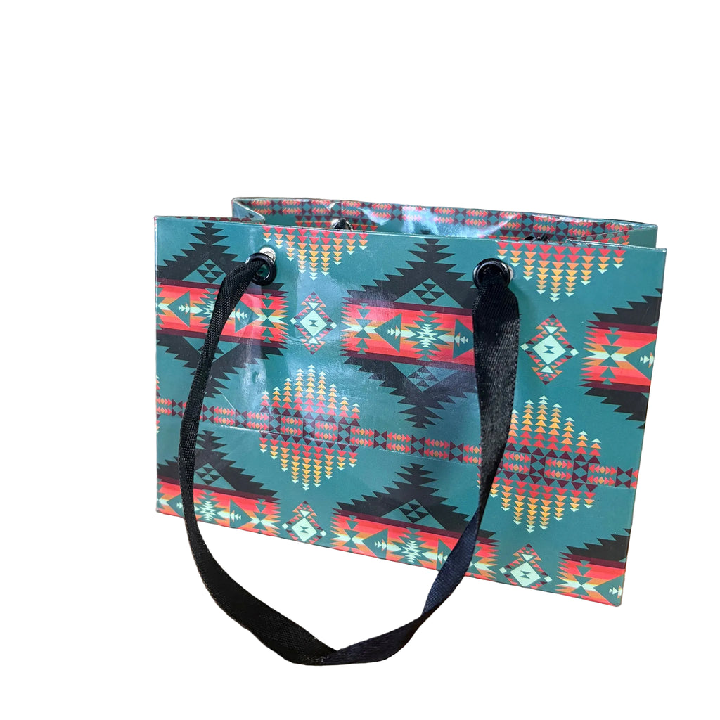 Open view of turquoise small gift bag.