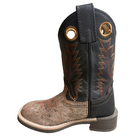 Side view of black marble kids boot. 
