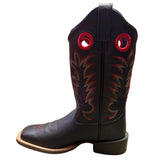 Full side vc8iew of the Black Square Toe Boots. 