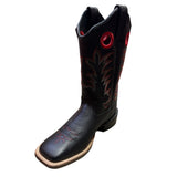 Front and side view of Black Square Toe Boots. 