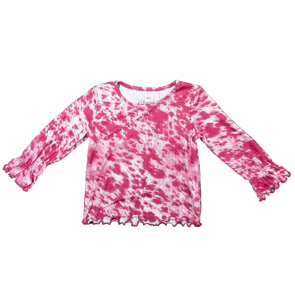 Flat lay of pink cowhide ribbed long sleeve. 