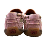 Back side view of the pink Twisted X Moccasins. 