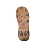 Bottom side view of the pink Twisted X Moccasins. 