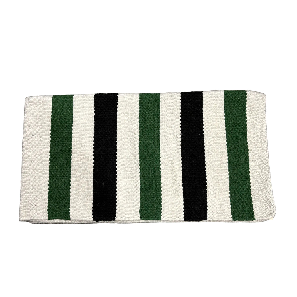Green, white, and black Casa Zia saddle blanket quarter folded. 