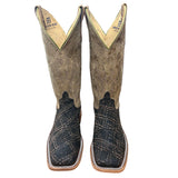 Full front side view of both Chestnut and Elephant Square Toe Boots