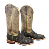 Full heel to toe side view of both Chestnut and Elephant Square Toe Boots