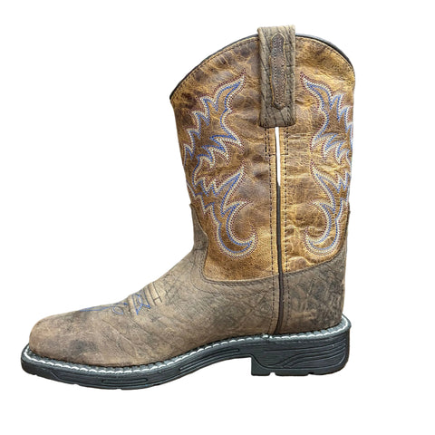 Side view of Kid's Brown and Tan Work Boot 