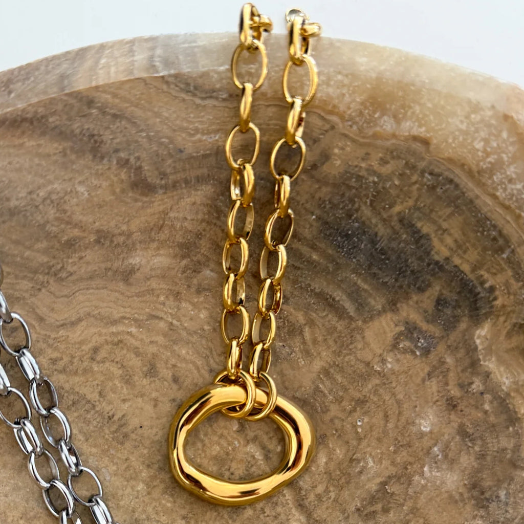 Close up view of Gold Chain Oval "Scotty" Necklace 