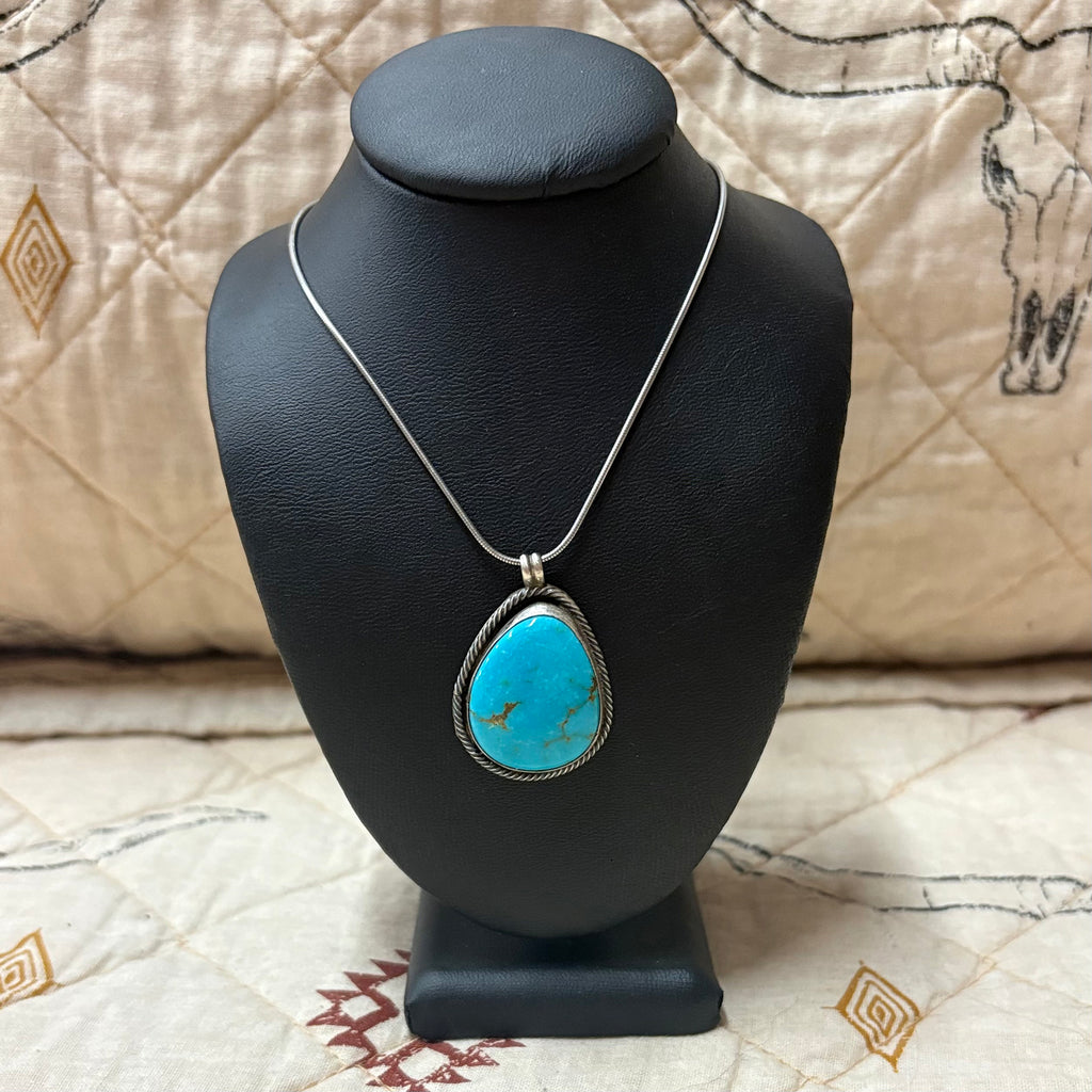 Close up view of the "Joella" Turquoise Teardrop Necklace 