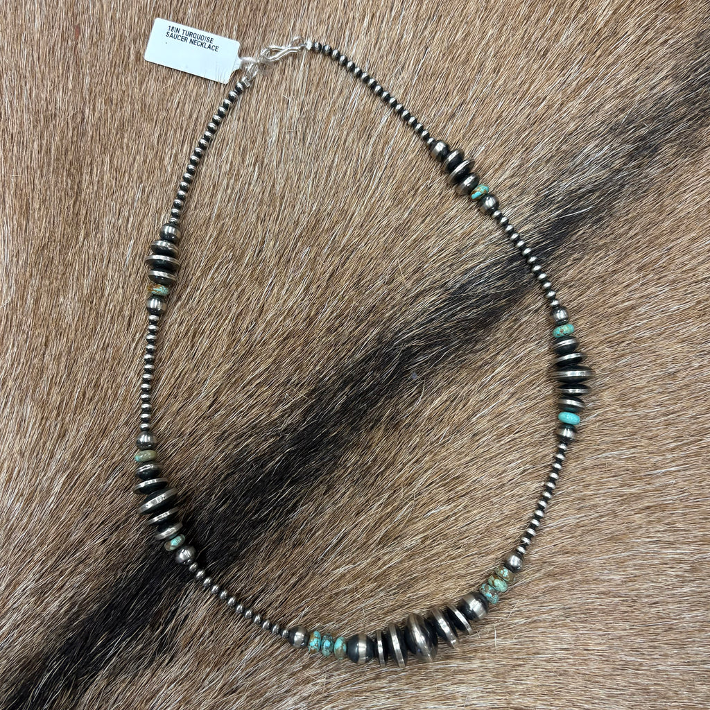 Close up view of "Sallie" 18" Turquoise Saucer Beaded Necklace 