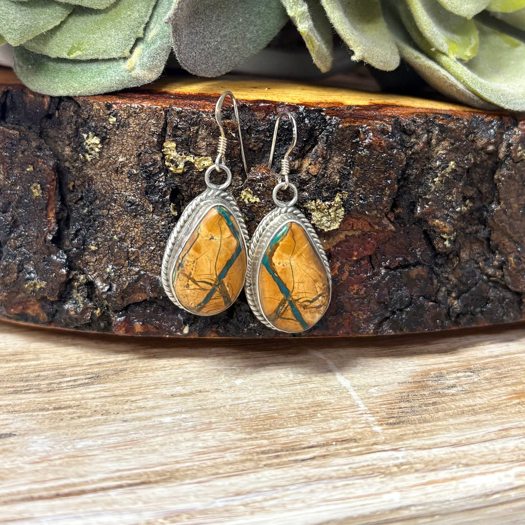 "Odie" Boulder Turquoise Teardrop Dangle Earrings 