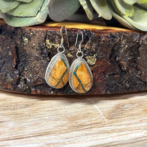 "Odie" Boulder Turquoise Teardrop Dangle Earrings 