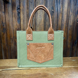 Back view of Wrangler Green Vintage Canvas Crossbody Tote Bag 