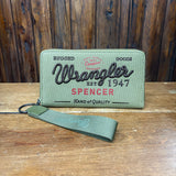Front view of Wrangler Green Vintage Canvas Zipper Wallet