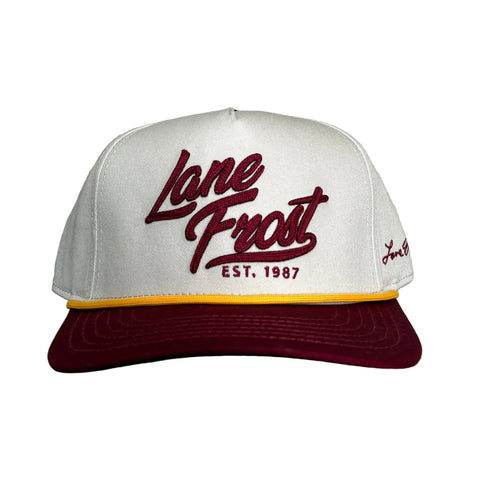 Front view of Lane Frost Red & Cream Heeler Cap