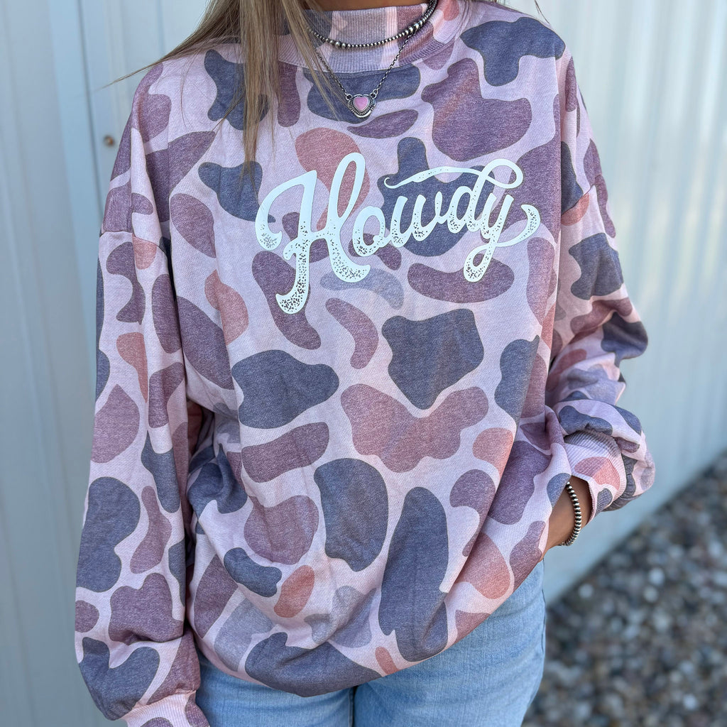 Front side view of Pink Camo Mock Neck 