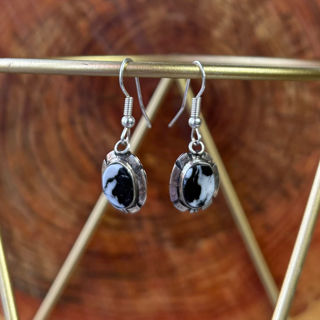 Close up view of the "Elana" White Buffalo Dangle Earrings 