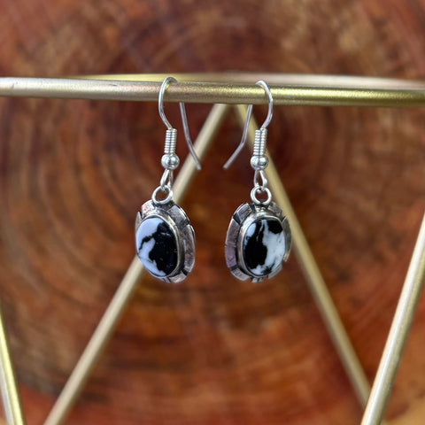 Close up view of the "Elana" White Buffalo Dangle Earrings 
