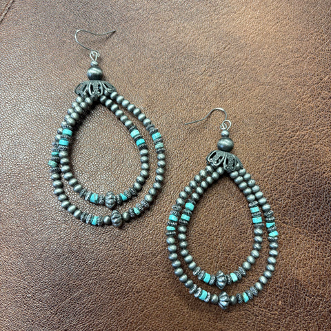 2 Strand Light Blue & Pearl Hoops 