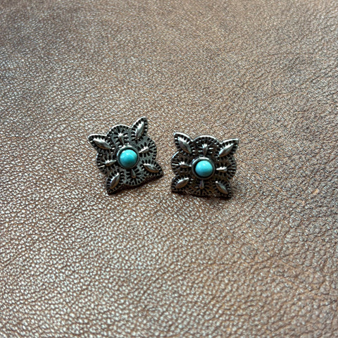 Silver & Turquoise Stone Star Concho Earrings 