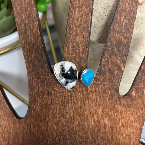 Close ip view of "Evie" White Buffalo & Turquoise Stone Adjustable Ring