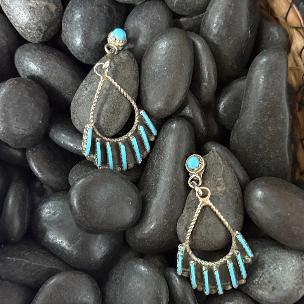 Close up view of "Aemma" Spiny Turquoise Teardrop Earrings 