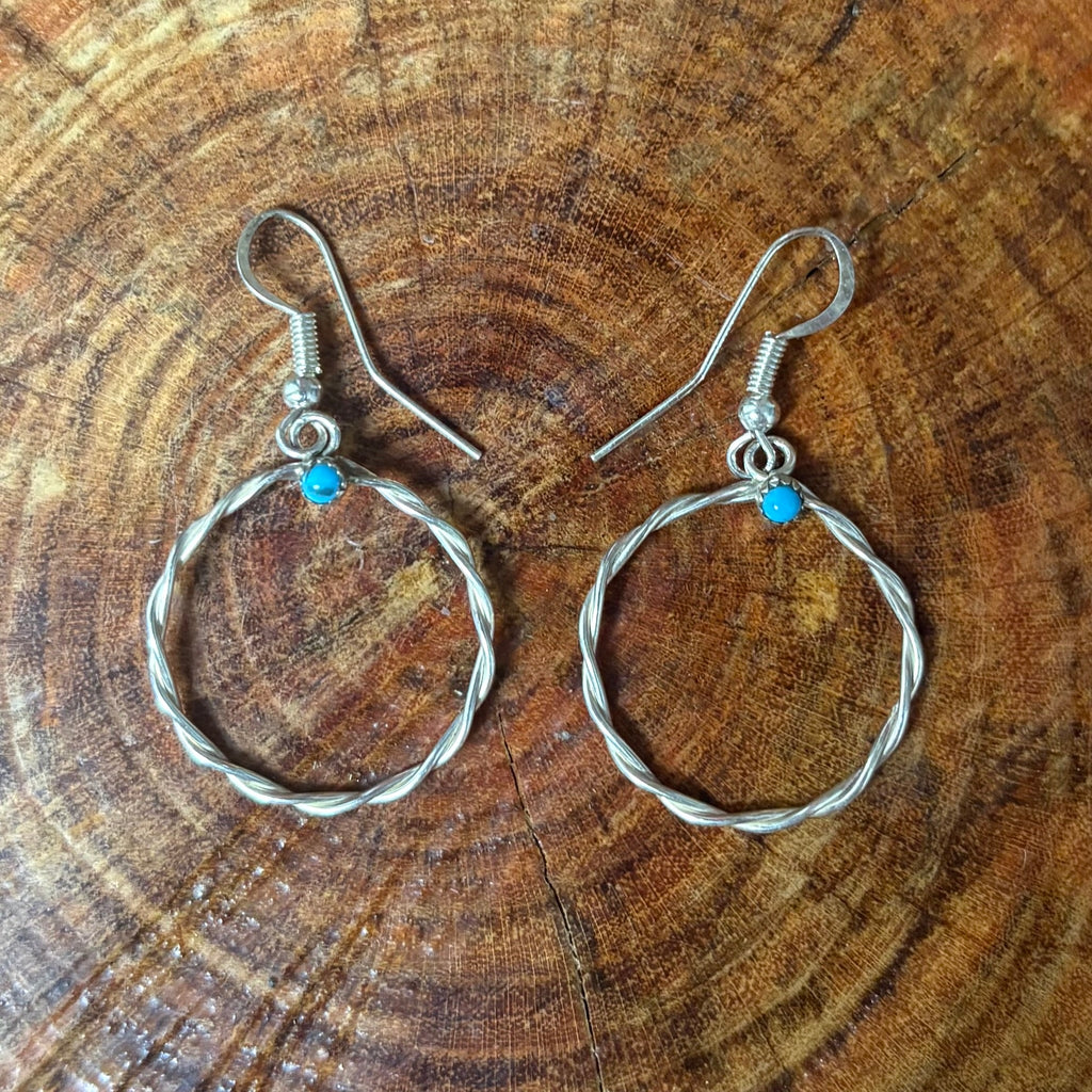 Close up view of "Posie"  Twisted Rope & Turquoise Dot Hoops 