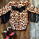 Back View of Cheetah Print Long Sleeves with Fringe Shirt