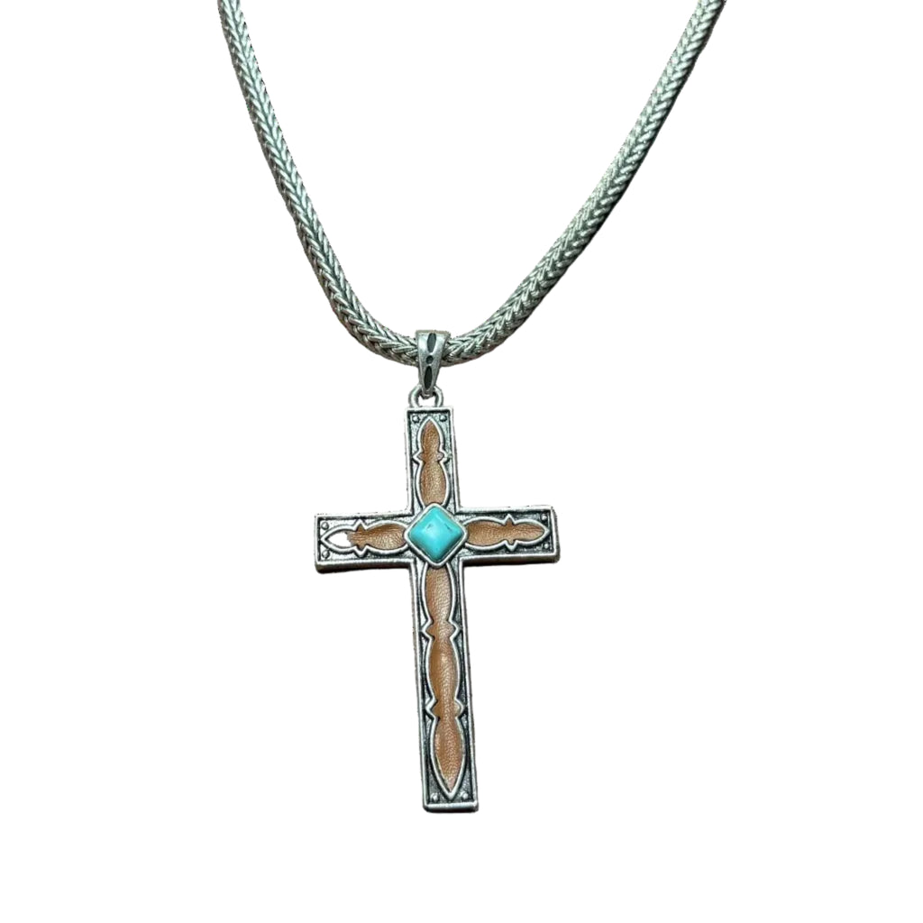 Brown leather and turquoise stone side 