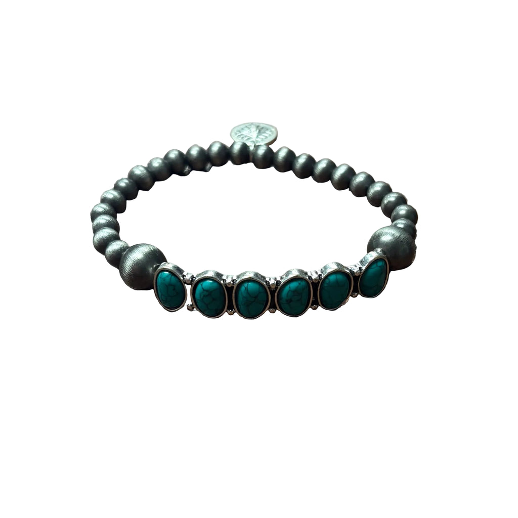 Full view of Faux Navajo pearl & Turquoise Bar Bracelet 