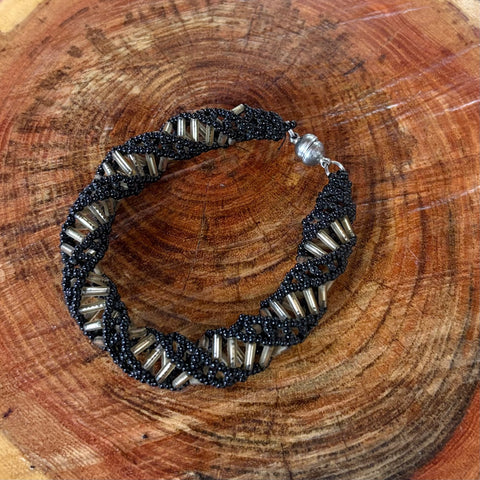 Full view of Black & Gold DNA Beaded Bracelet 