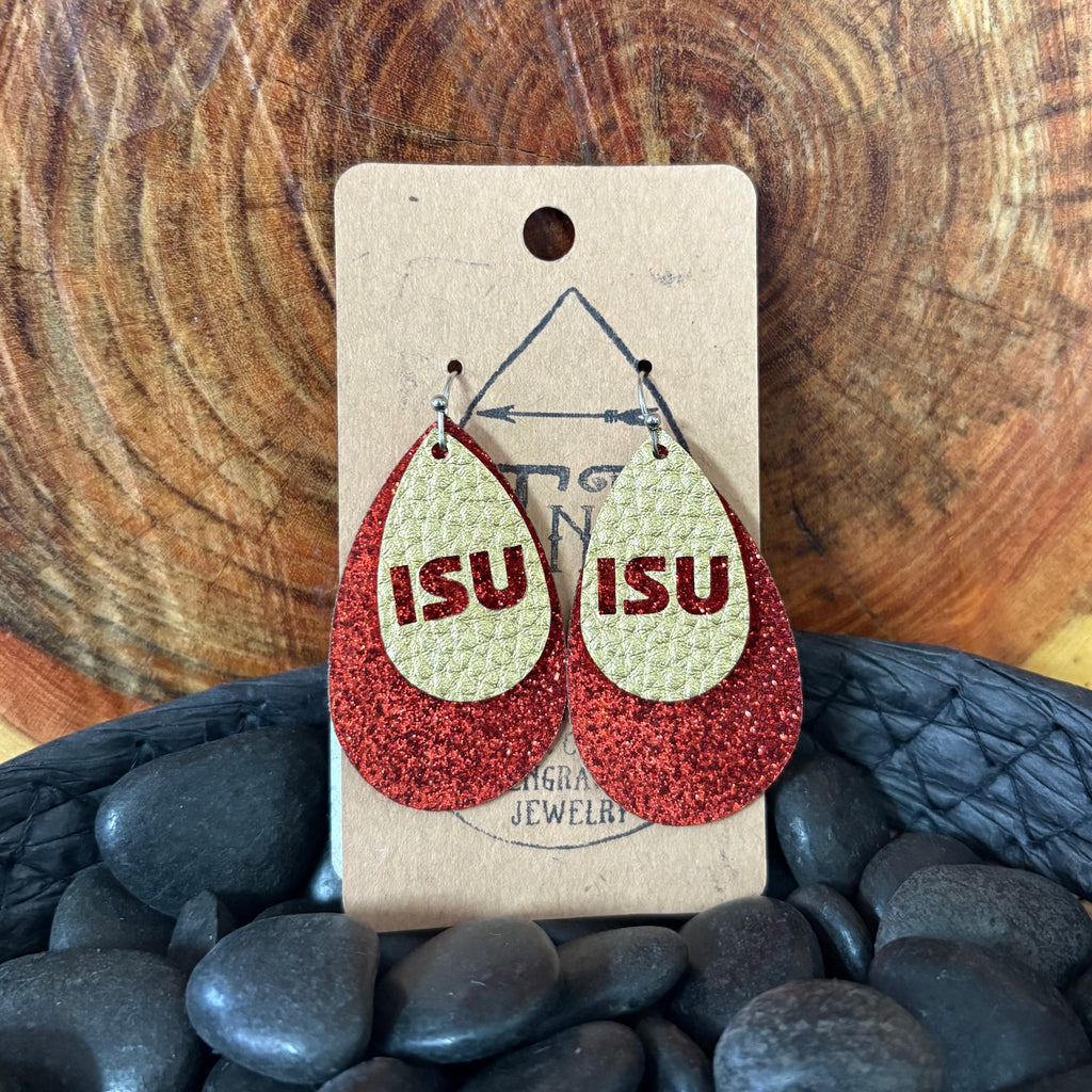 Close up view of Medium Staggered ISU Glitter Earrings 
