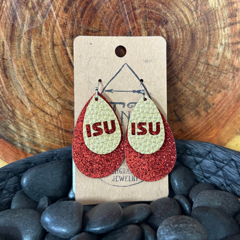 Close up view of Medium Staggered ISU Glitter Earrings 