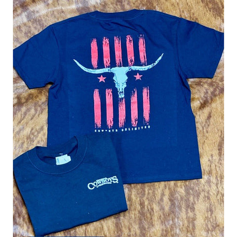 Boys Blue and Red Steer Skull Tee