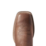 Top side view of the toe on the Ariat Women's Dark Brown Buffalo Round Up Boots.