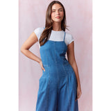Women's Denim Square Neck Pleated Jumpsuit