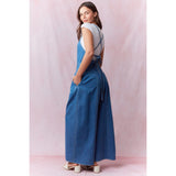 Women's Denim Square Neck Pleated Jumpsuit