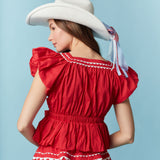 Women's Red Ric Rac Bow Bubble Short Sleeve