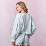Women's Light Denim Scalloped Floral Shirt