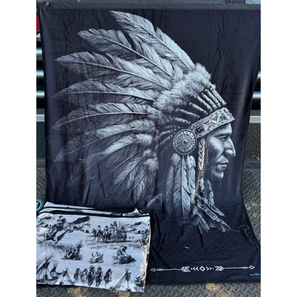 Indian head dress blanket black and white 