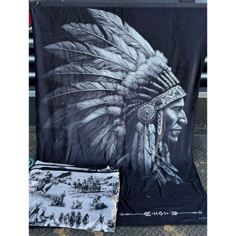 Indian head dress blanket black and white 