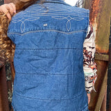 Denim Button Vest with White Boot Stitch Embroidery- Back View