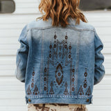 Women's Vintage Embroidered Aztec Denim Jacket back view