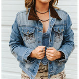 Women's Vintage Embroidered Aztec Denim Jacket